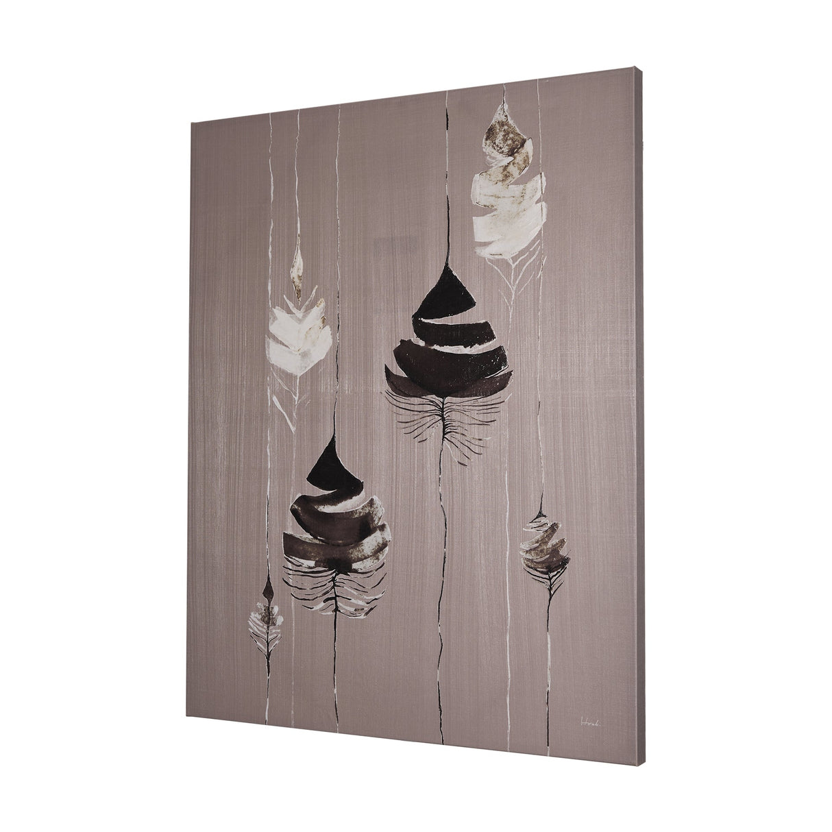Rain of Feather Warm Gray by Mercana Studio a Hand Embellished Textured Canvas by Mercana at Eve Furniture