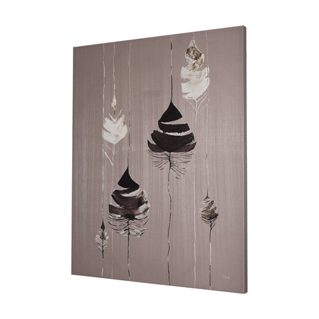 Rain of Feather Warm Gray by Mercana Studio a Hand Embellished Textured Canvas by Mercana at Eve Furniture