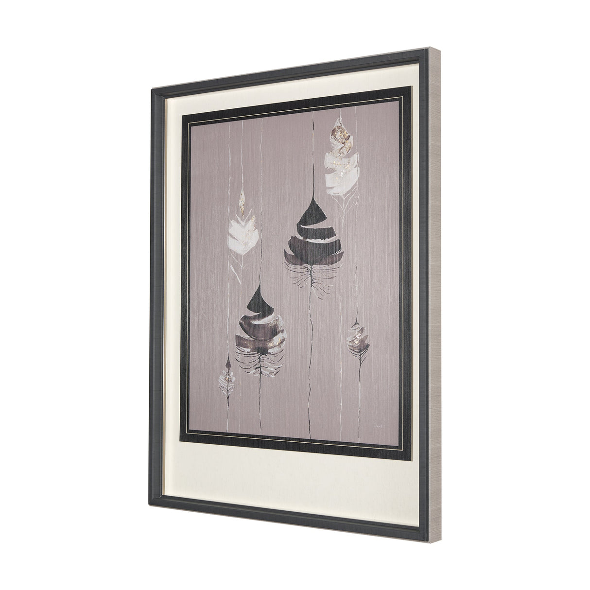 Rain of Feather Warm Gray by Mercana Studio Hand Embellished Framed Art Print Matted under Glass by Mercana at Eve Furniture
