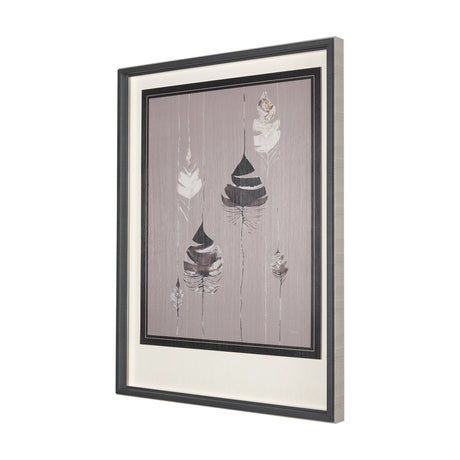 Rain of Feather Warm Gray by Mercana Studio Hand Embellished Framed Art Print Matted under Glass by Mercana at Eve Furniture