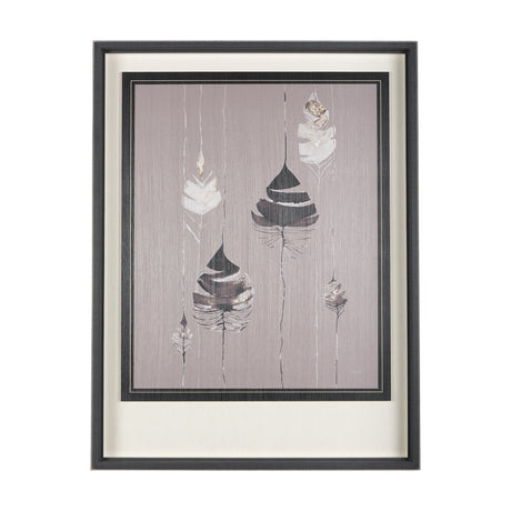 Rain of Feather Warm Gray by Mercana Studio Hand Embellished Framed Art Print Matted under Glass by Mercana at Eve Furniture