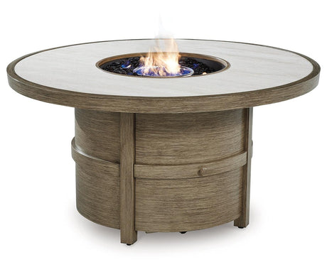 Rainier Ranch Beige Fire Pit Table by Ashley at Eve Furniture