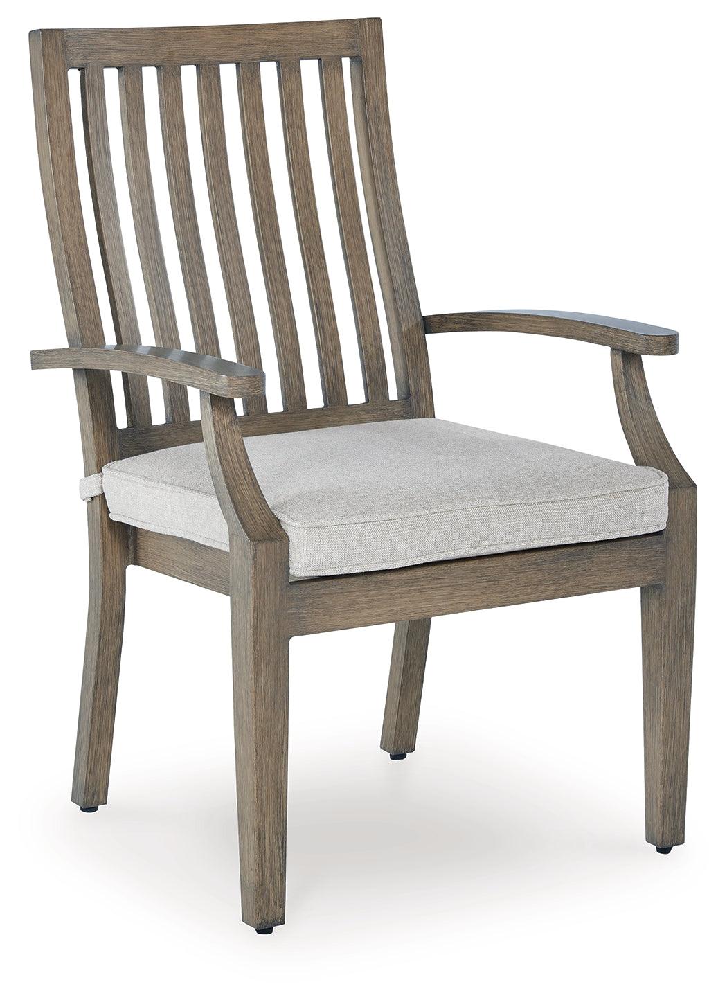 Rainier Ranch Brown/Beige Outdoor Arm Chair with Cushion (Set of 2) by Ashley at Eve Furniture