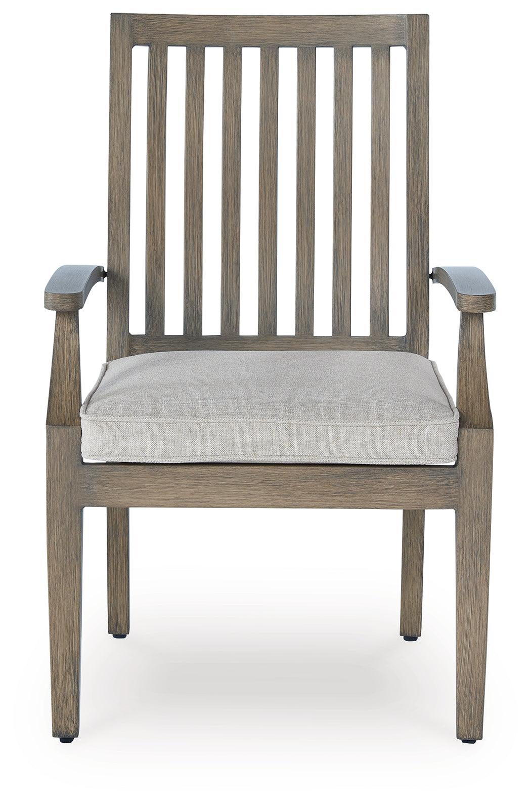 Rainier Ranch Brown/Beige Outdoor Arm Chair with Cushion (Set of 2) by Ashley at Eve Furniture