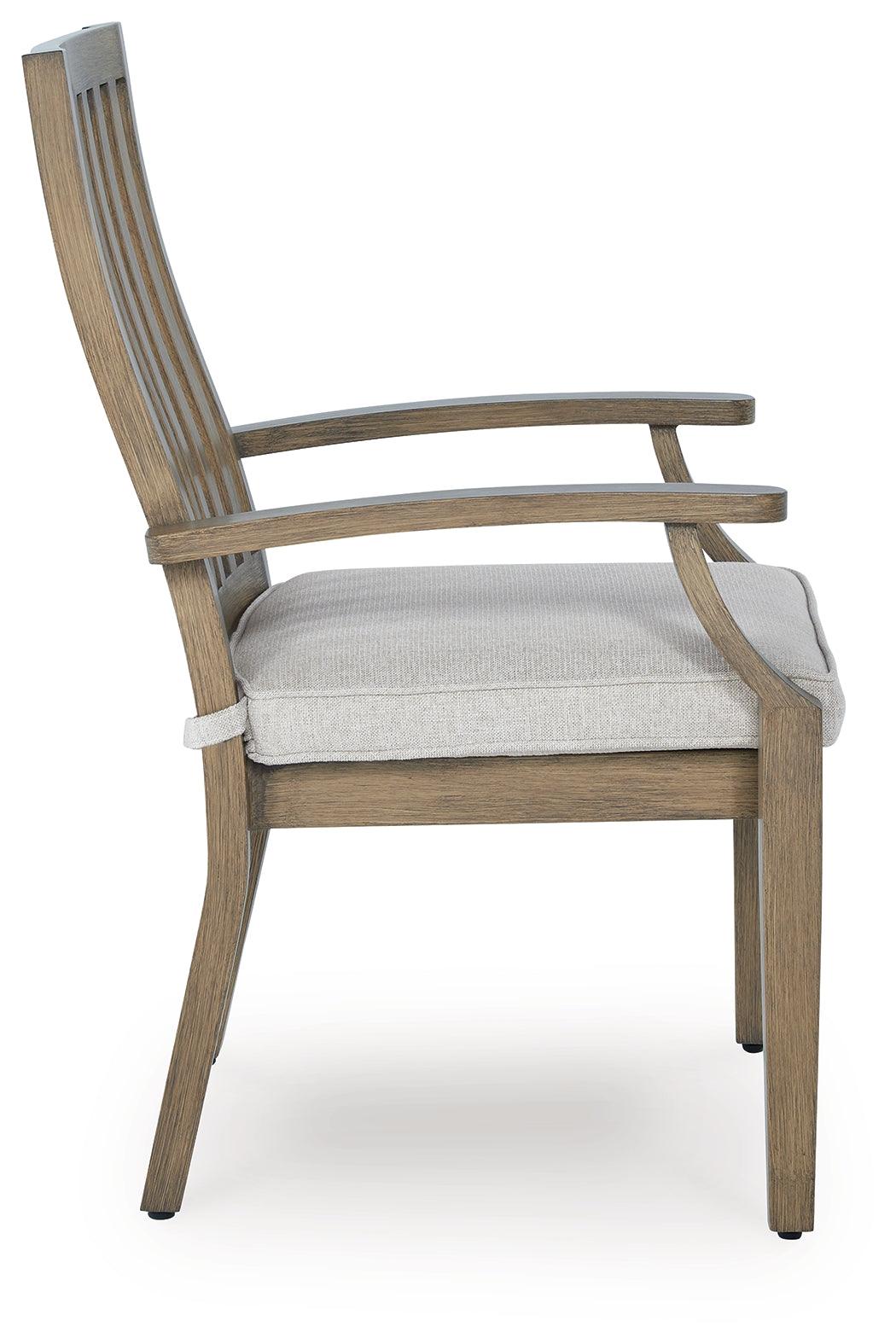 Rainier Ranch Brown/Beige Outdoor Arm Chair with Cushion (Set of 2) by Ashley at Eve Furniture