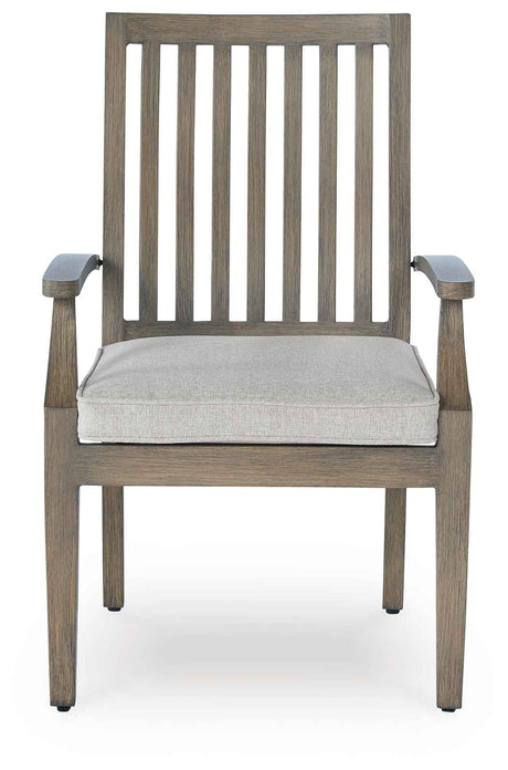 Rainier Ranch Brown/Beige Outdoor Arm Chair with Cushion (Set of 2) by Ashley at Eve Furniture