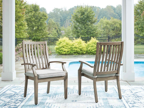 Rainier Ranch Brown/Beige Outdoor Arm Chair with Cushion (Set of 2) by Ashley at Eve Furniture