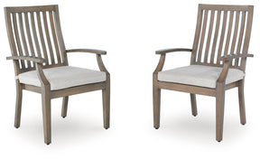 Rainier Ranch Brown/Beige Outdoor Arm Chair with Cushion (Set of 2) by Ashley at Eve Furniture