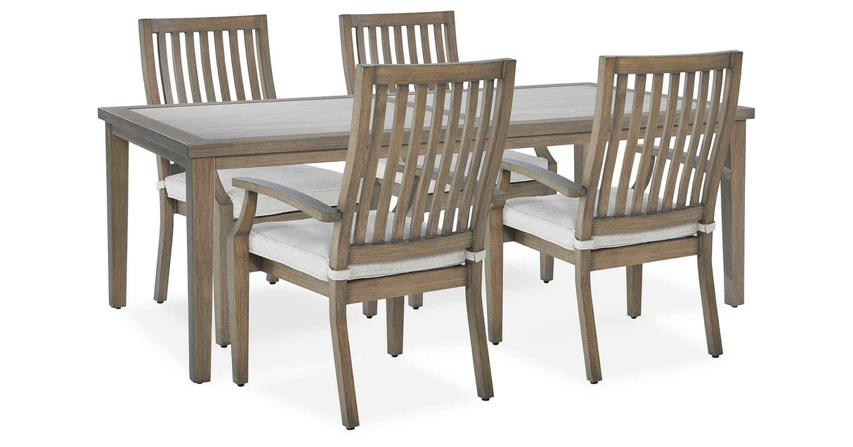 Rainier Ranch Brown/Beige Outdoor Dining Table and 4 Chairs by Ashley at Eve Furniture