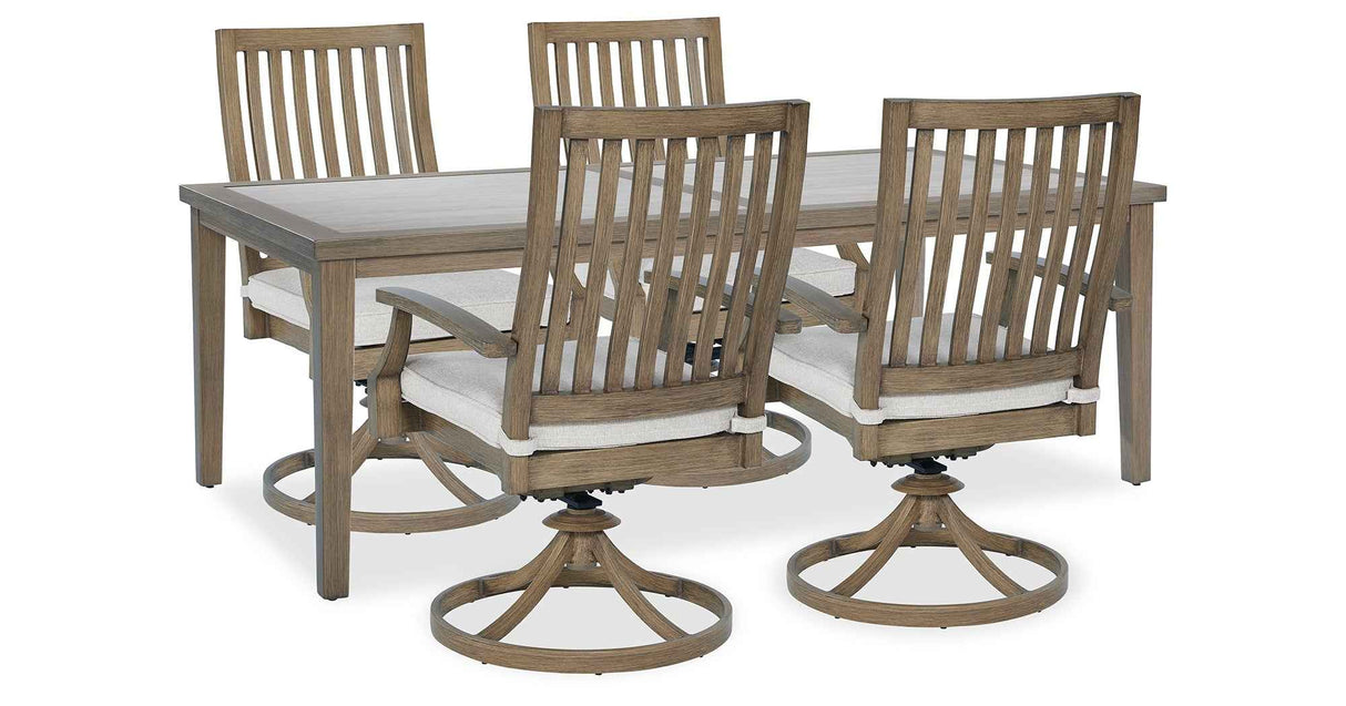 Rainier Ranch Brown/Beige Outdoor Dining Table and 4 Chairs by Ashley at Eve Furniture