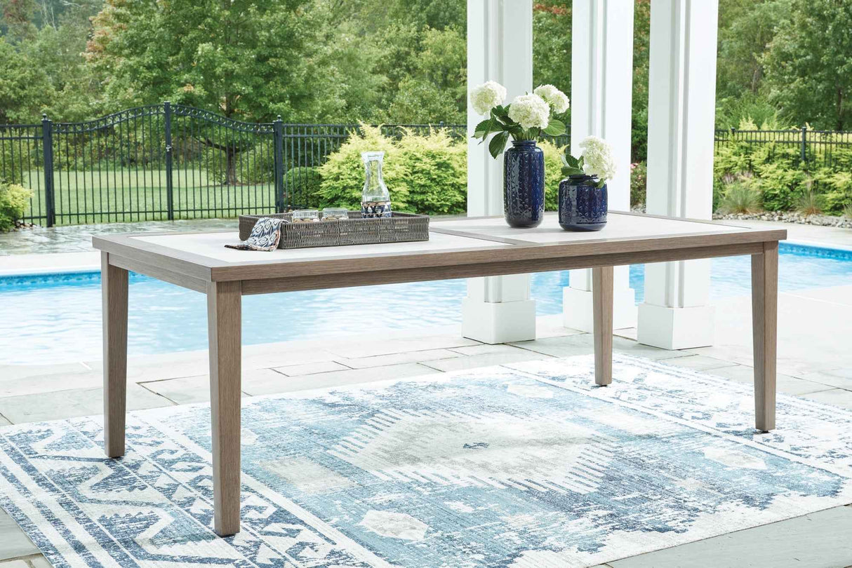 Rainier Ranch Brown/Beige Outdoor Dining Table and 4 Chairs by Ashley at Eve Furniture