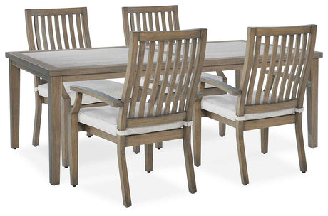 Rainier Ranch Brown/Beige Outdoor Dining Table and 4 Chairs by Ashley at Eve Furniture