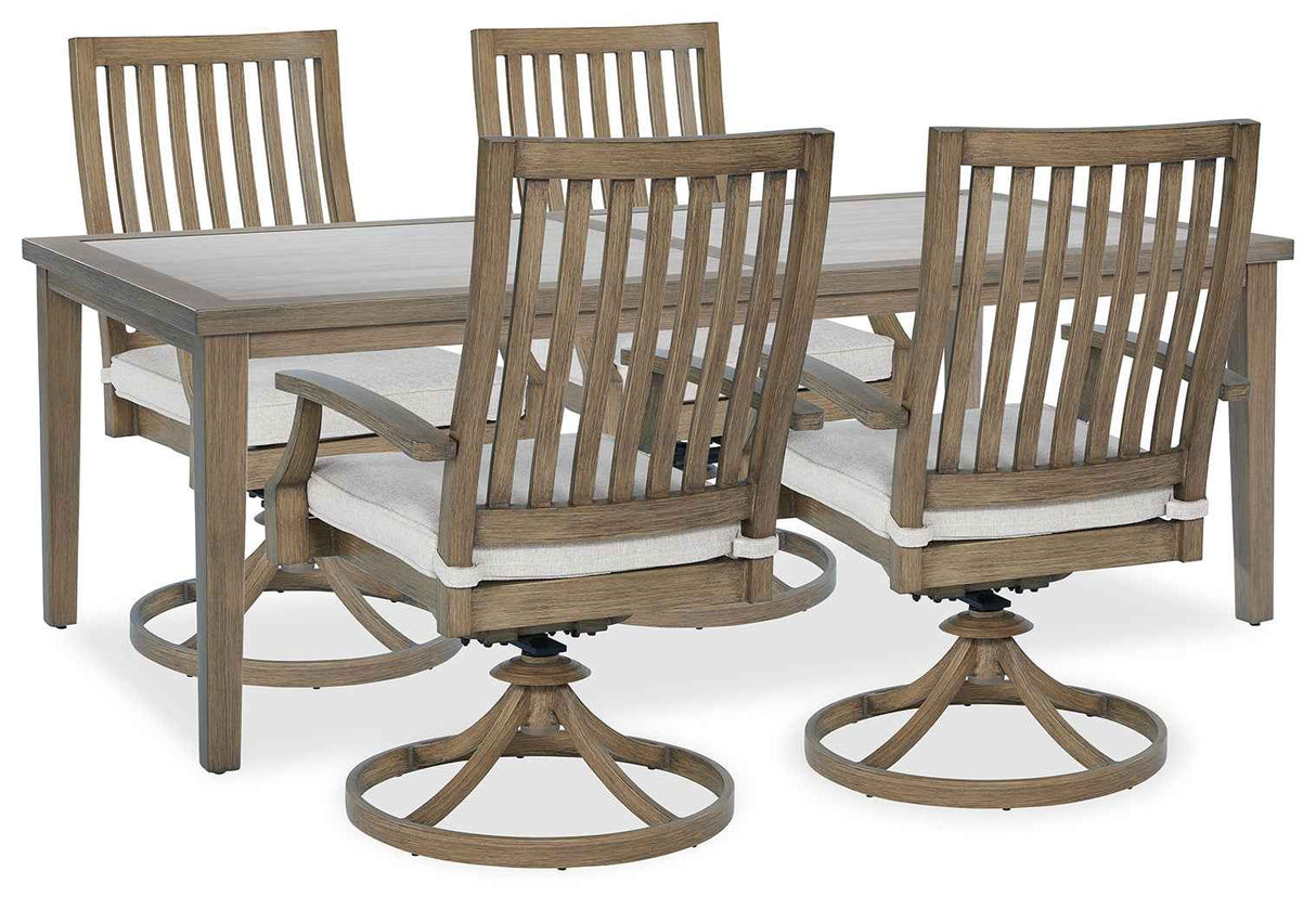 Rainier Ranch Brown/Beige Outdoor Dining Table and 4 Chairs by Ashley at Eve Furniture