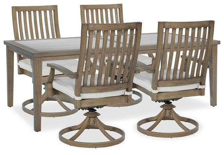 Rainier Ranch Brown/Beige Outdoor Dining Table and 4 Chairs by Ashley at Eve Furniture