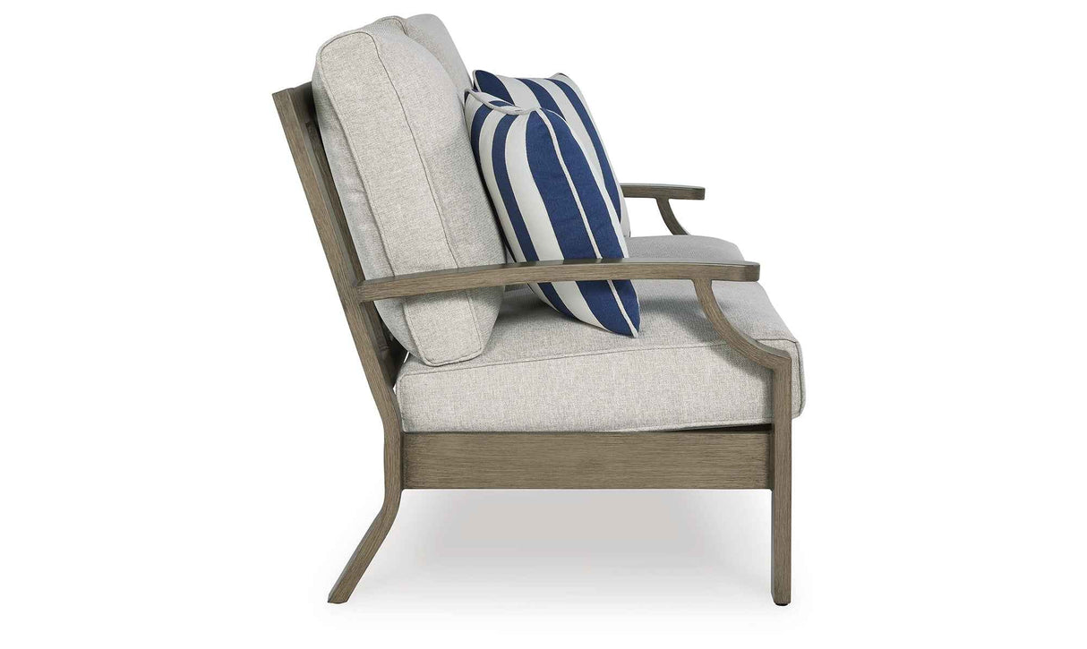 Rainier Ranch Brown/Beige Outdoor Sofa and Loveseat by Ashley at Eve Furniture