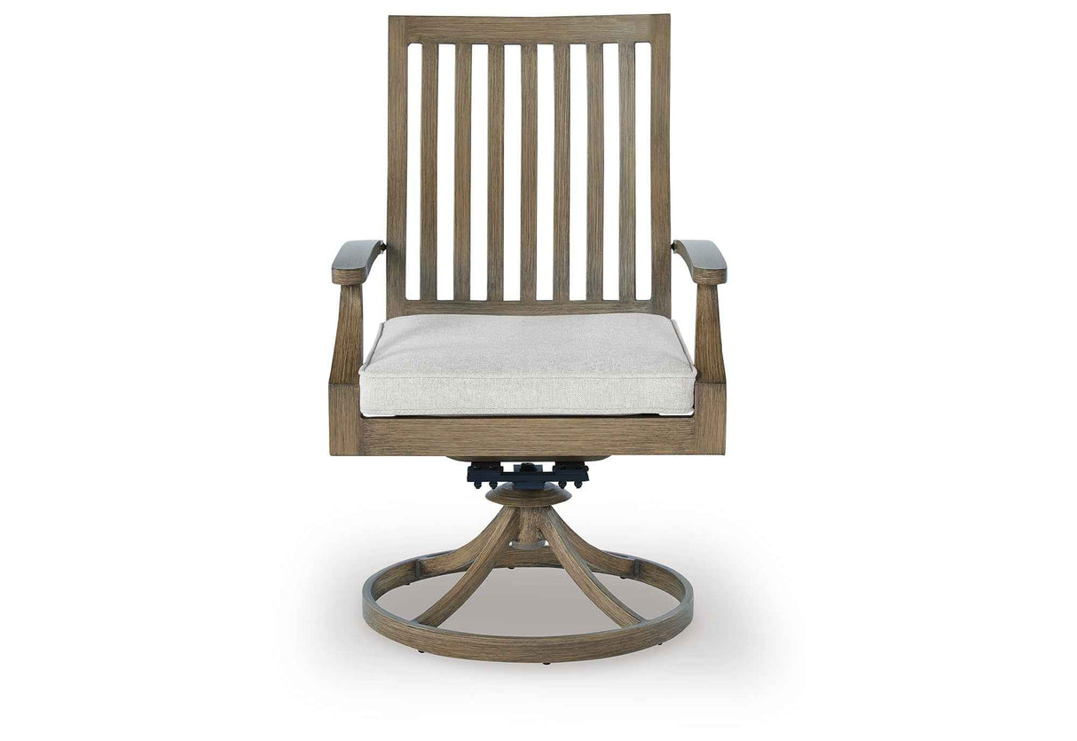 Rainier Ranch Brown/Beige Outdoor Swivel Chair with Cushion (Set of 2) by Ashley at Eve Furniture