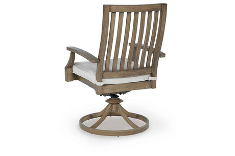 Rainier Ranch Brown/Beige Outdoor Swivel Chair with Cushion (Set of 2) by Ashley at Eve Furniture