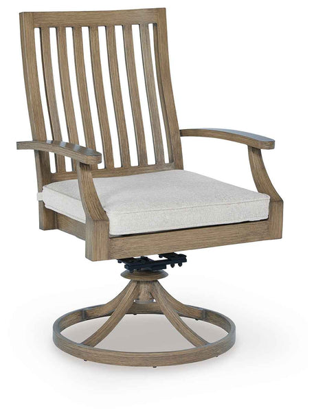 Rainier Ranch Brown/Beige Outdoor Swivel Chair with Cushion (Set of 2) by Ashley at Eve Furniture