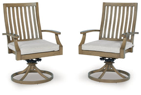 Rainier Ranch Brown/Beige Outdoor Swivel Chair with Cushion (Set of 2) by Ashley at Eve Furniture