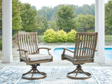 Rainier Ranch Brown/Beige Outdoor Swivel Chair with Cushion (Set of 2) by Ashley at Eve Furniture