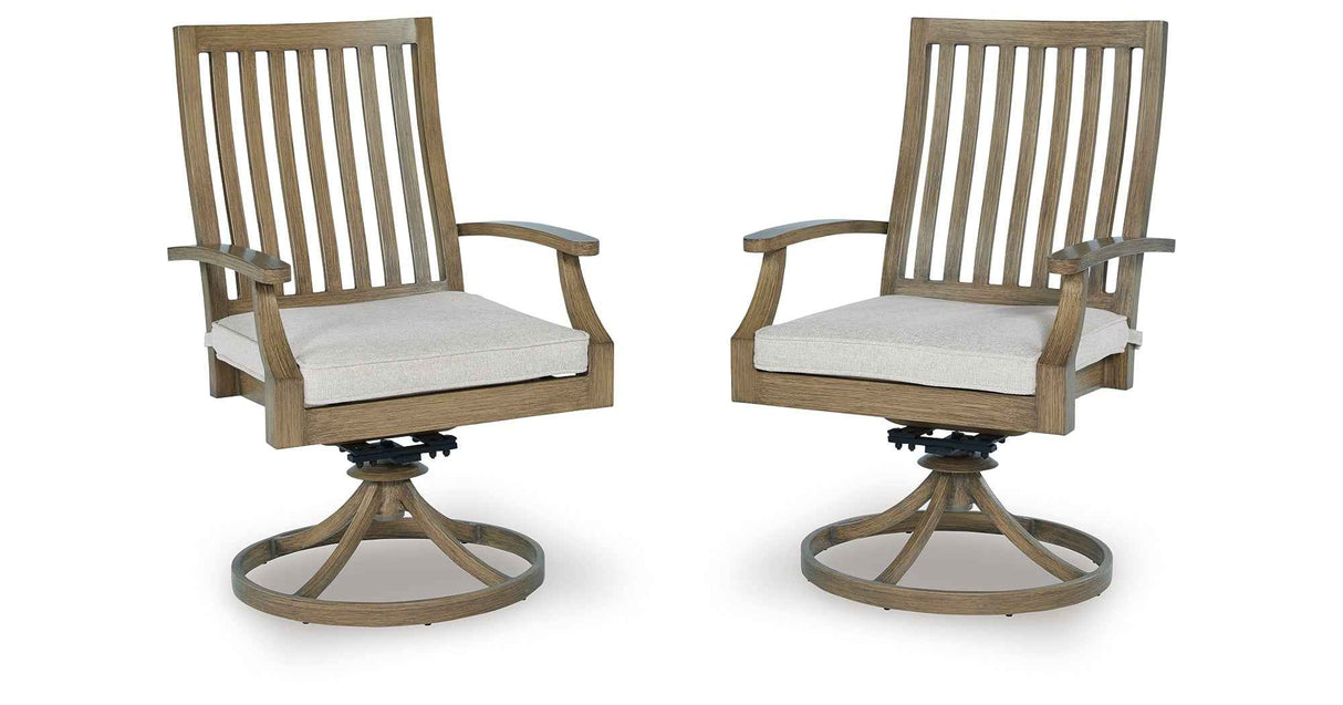 Rainier Ranch Brown/Beige Outdoor Swivel Chair with Cushion (Set of 2) by Ashley at Eve Furniture