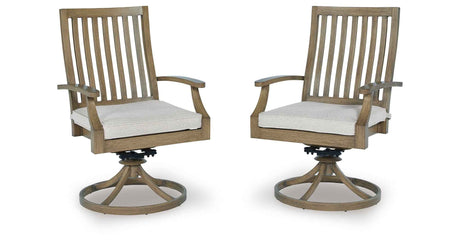 Rainier Ranch Brown/Beige Outdoor Swivel Chair with Cushion (Set of 2) by Ashley at Eve Furniture