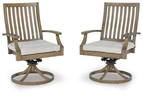 Rainier Ranch Brown/Beige Outdoor Swivel Chair with Cushion (Set of 2) by Ashley at Eve Furniture