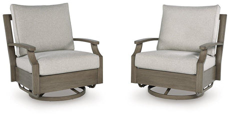 Rainier Ranch Outdoor Swivel Glider Chair with Cushion by Ashley at Eve Furniture