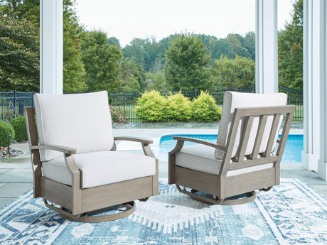Rainier Ranch Outdoor Swivel Glider Chair with Cushion by Ashley at Eve Furniture