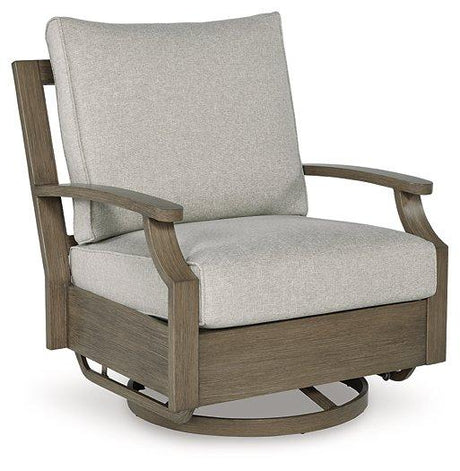 Rainier Ranch Outdoor Swivel Glider Chair with Cushion by Ashley at Eve Furniture