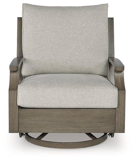Rainier Ranch Outdoor Swivel Glider Chair with Cushion by Ashley at Eve Furniture