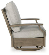 Rainier Ranch Outdoor Swivel Glider Chair with Cushion by Ashley at Eve Furniture