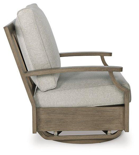 Rainier Ranch Outdoor Swivel Glider Chair with Cushion by Ashley at Eve Furniture