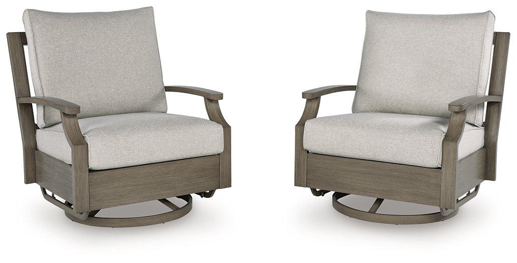 Rainier Ranch Outdoor Swivel Glider Chair with Cushion by Ashley at Eve Furniture