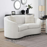 Rainn Latte Upholstered Tight Back Loveseat by Coaster at Eve Furniture