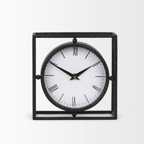 Raisa Black w/ Gold Antiquing Metal Table Clock by Mercana at Eve Furniture