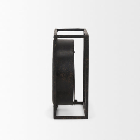 Raisa Black w/ Gold Antiquing Metal Table Clock by Mercana at Eve Furniture