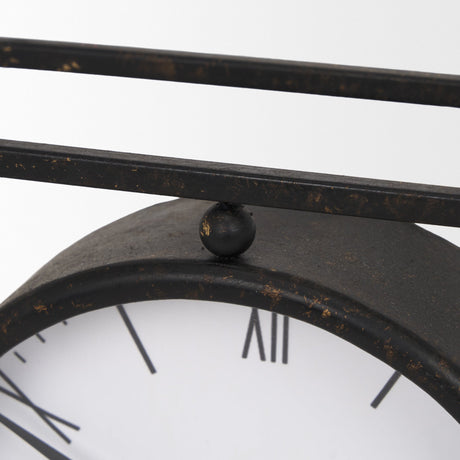 Raisa Black w/ Gold Antiquing Metal Table Clock by Mercana at Eve Furniture
