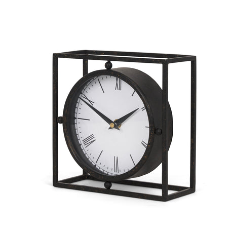 Raisa Black w/ Gold Antiquing Metal Table Clock by Mercana at Eve Furniture