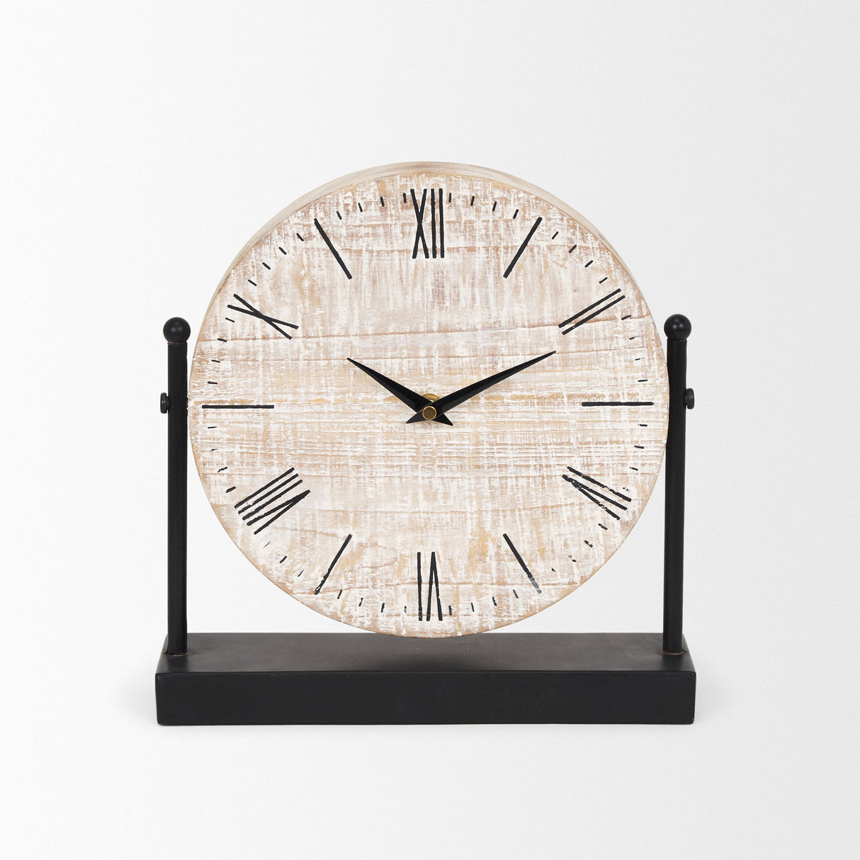 Raja Matte Black Metal w/ Wood Table Clock by Mercana at Eve Furniture