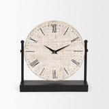 Raja Matte Black Metal w/ Wood Table Clock by Mercana at Eve Furniture