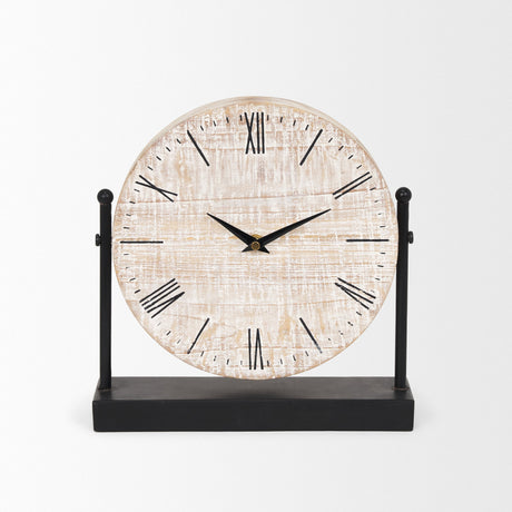 Raja Matte Black Metal w/ Wood Table Clock by Mercana at Eve Furniture