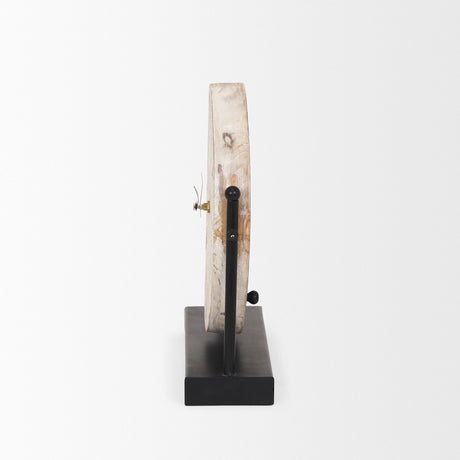 Raja Matte Black Metal w/ Wood Table Clock by Mercana at Eve Furniture