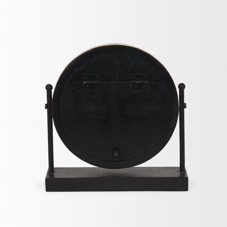 Raja Matte Black Metal w/ Wood Table Clock by Mercana at Eve Furniture