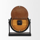 Raja Matte Black Metal w/ Wood Table Clock by Mercana at Eve Furniture