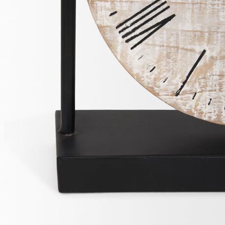 Raja Matte Black Metal w/ Wood Table Clock by Mercana at Eve Furniture
