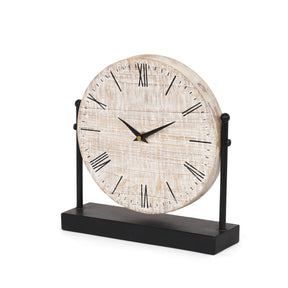 Raja Matte Black Metal w/ Wood Table Clock by Mercana at Eve Furniture