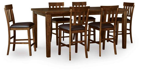 Ralene Medium Brown Counter Hight Dining Table and 6 Barstools by Ashley at Eve Furniture
