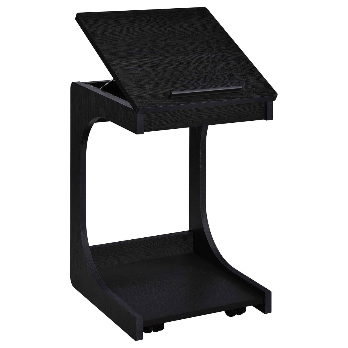 Ralston Black C-Shaped Lift-Top Sofa Side Table With Casters by Coaster at Eve Furniture