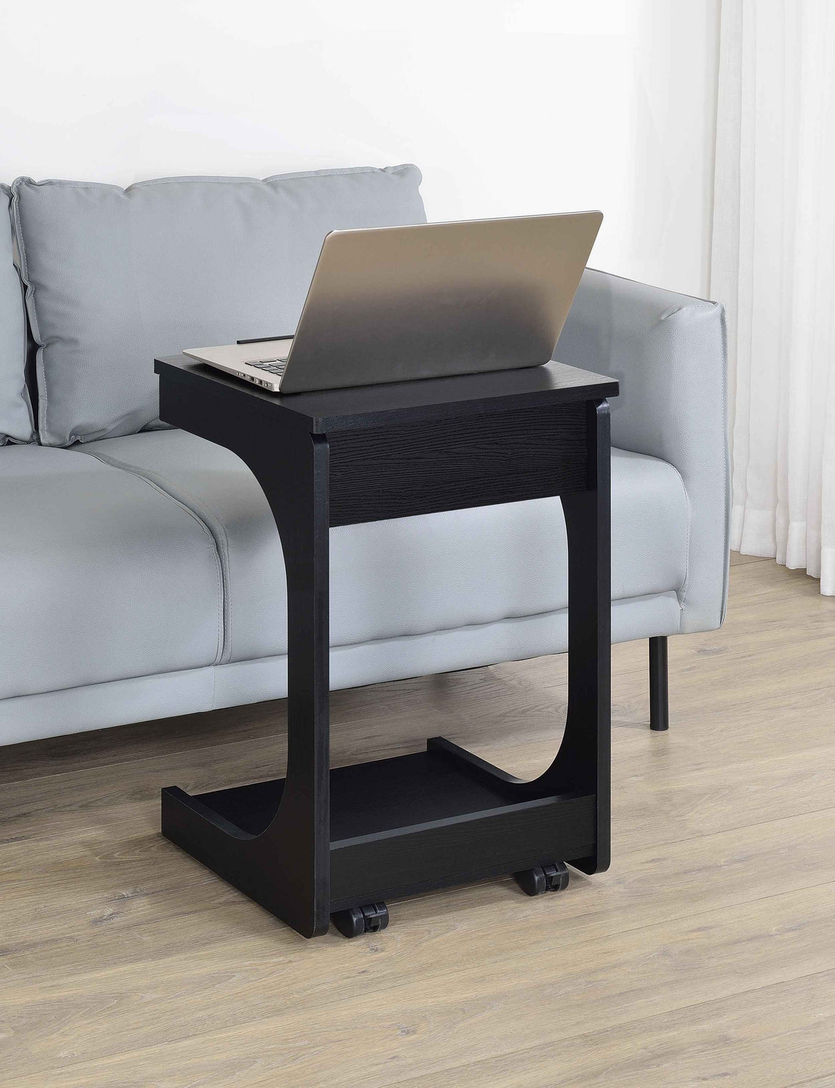 Ralston Black C-Shaped Lift-Top Sofa Side Table With Casters by Coaster at Eve Furniture